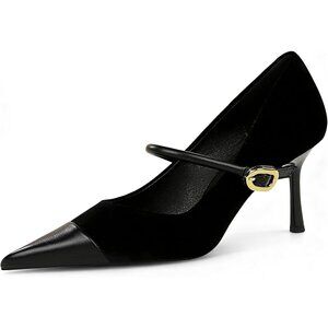 Women's Black Pointed Toe Stiletto Slip On Single-Strap Comfortable Pumps Heel